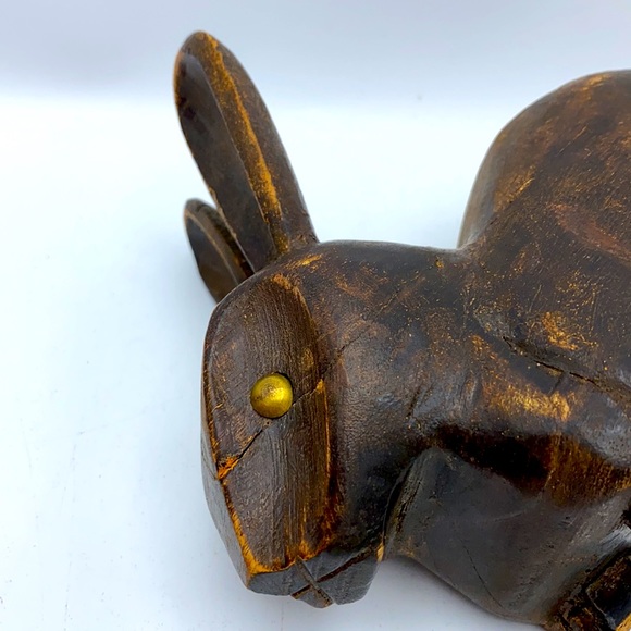 Vintage Handmade Primitive Bunny Rabbit Primitive Rustic Brown Hand Carved Wood - Picture 9 of 13